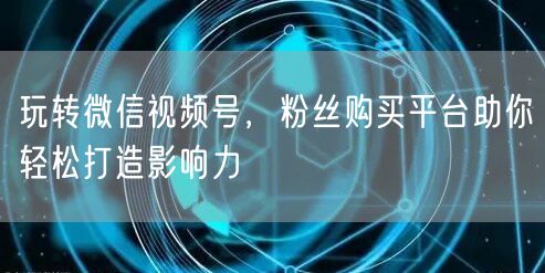 玩转微信视频号，粉丝购买平台助你轻松打造影响力