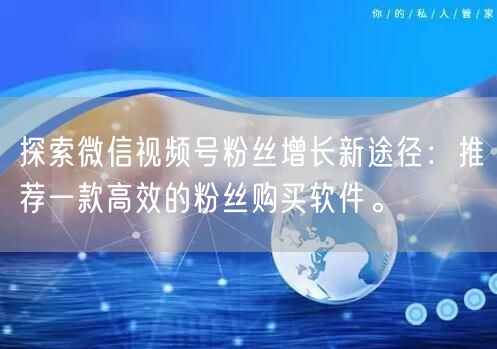 探索微信视频号粉丝增长新途径：推荐一款高效的粉丝购买软件。