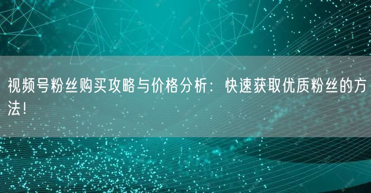 视频号粉丝购买攻略与价格分析：快速获取优质粉丝的方法！