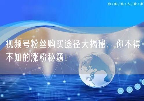 视频号粉丝购买途径大揭秘，你不得不知的涨粉秘籍！