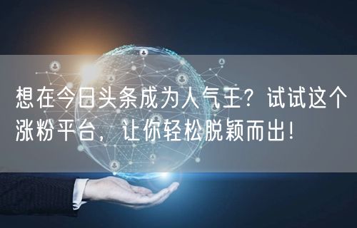 想在今日头条成为人气王？试试这个涨粉平台，让你轻松脱颖而出！