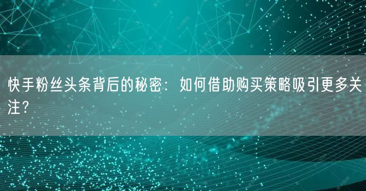 快手粉丝头条背后的秘密：如何借助购买策略吸引更多关注？