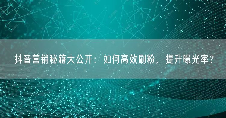 抖音营销秘籍大公开：如何高效刷粉，提升曝光率？
