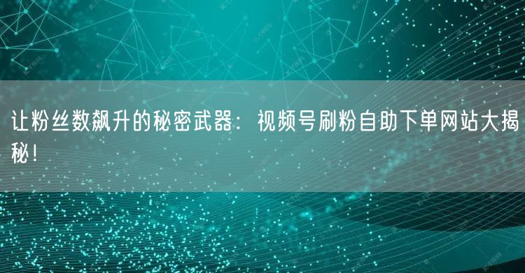 让粉丝数飙升的秘密武器：视频号刷粉自助下单网站大揭秘！