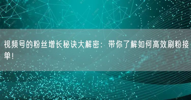 视频号的粉丝增长秘诀大解密：带你了解如何高效刷粉接单！