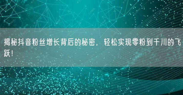 揭秘抖音粉丝增长背后的秘密，轻松实现零粉到千川的飞跃！