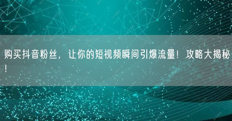 购买抖音粉丝，让你的短视频瞬间引爆流量！攻略大揭秘！